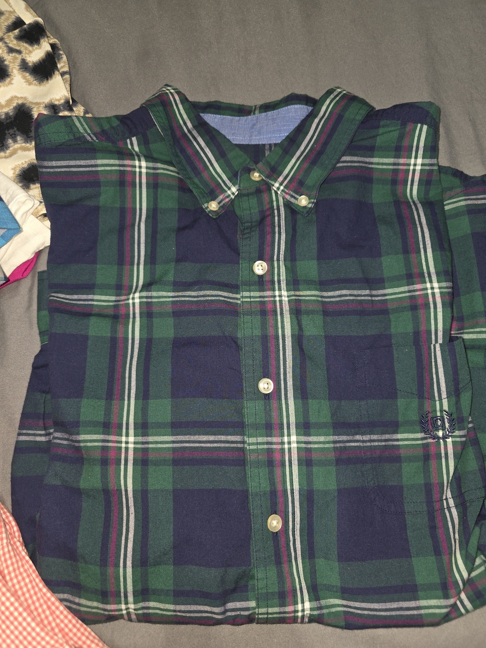 Chaps Green and Navy Plaid Button-Up Shirt
